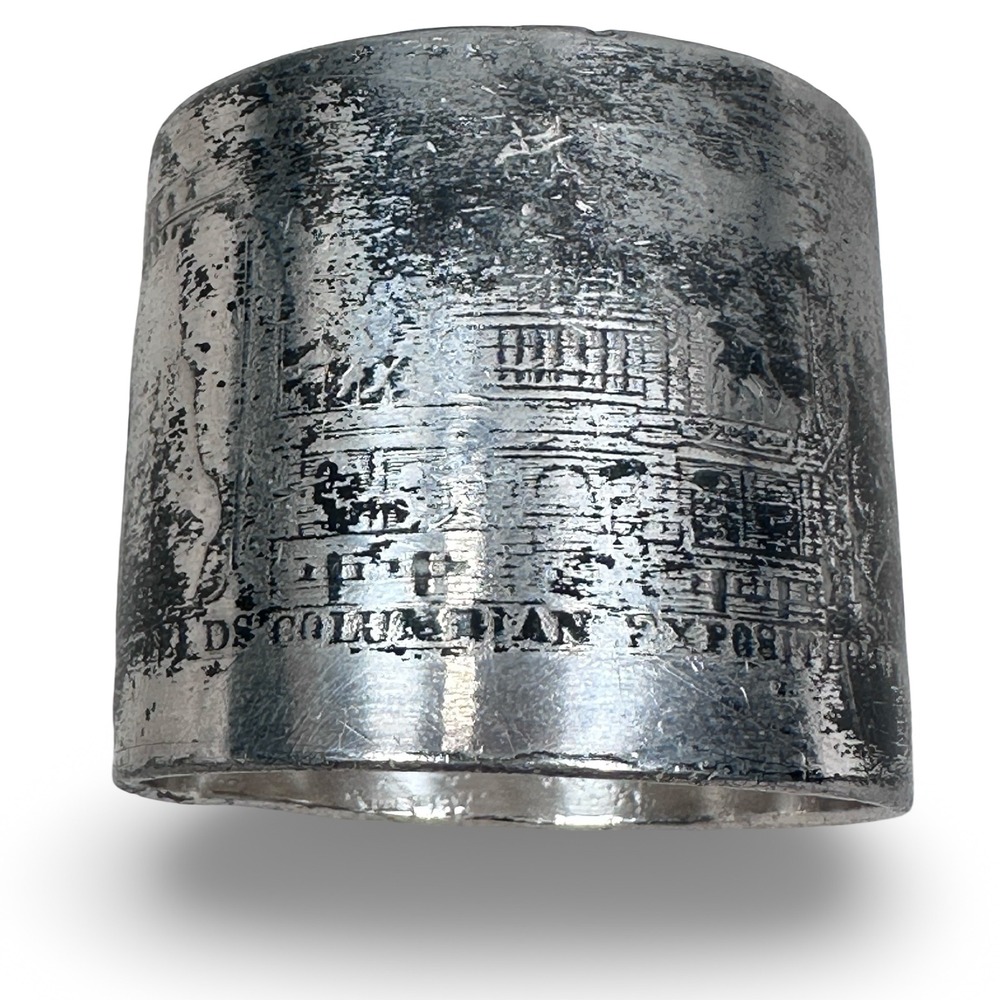 Antique 1892 World's Columbian‎ Exposition Chicago Napkin Ring Silver Plate Gray
